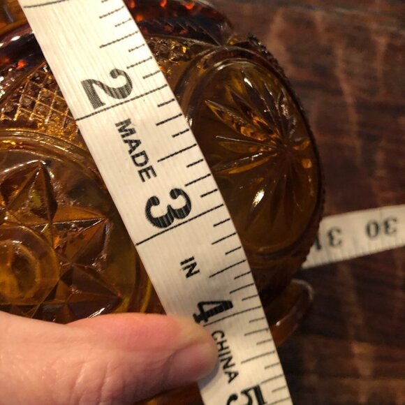 Vintage amber hobstar carnival glass candle holder/vase - Picture 3 of 6